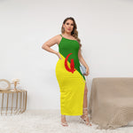YANAZER Women's Oblique-Shoulder Exposure Dress With Side Split (Plus Size)