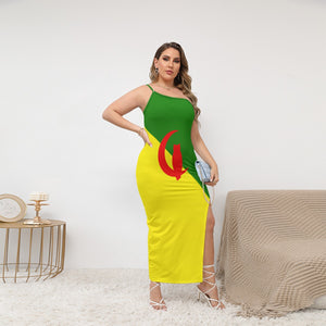 YANAZER Women's Oblique-Shoulder Exposure Dress With Side Split (Plus Size)