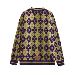 ARLEQUIN GRAPES Unisex V-neck Knitted Fleece Cardigan With Button Closure
