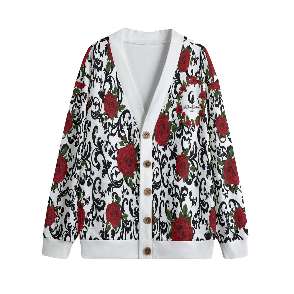RED ROSES Unisex V-neck Cardigan With Button Closure