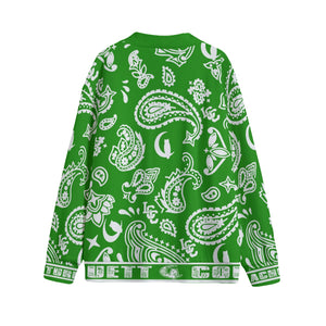 BANDANA PAISLEY GREEN Unisex Cardigan With Button Closure