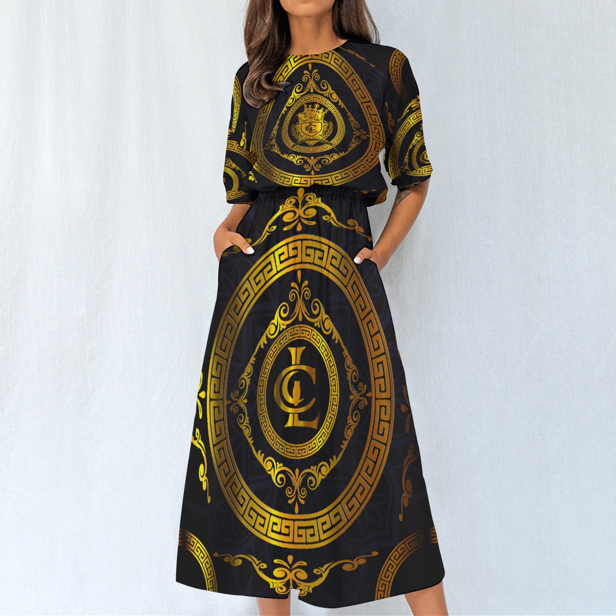 LCC RICH BLC Women's Elastic Waist Dress