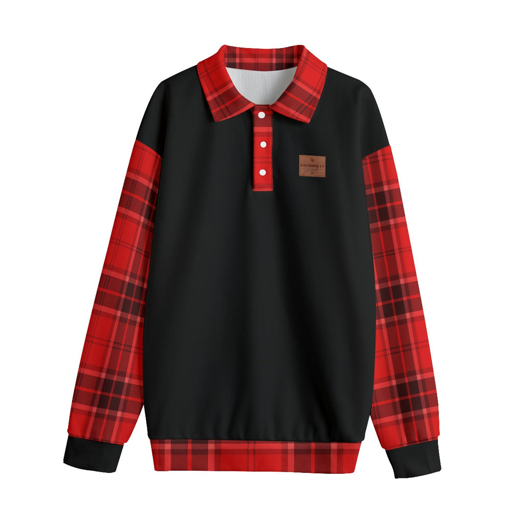 PLAID STYLE RED Unisex Lapel Collar Sweater