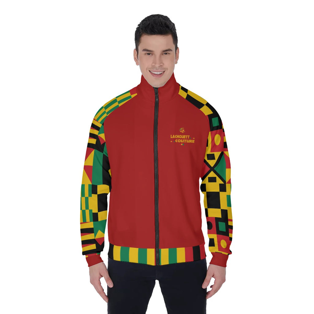 KENTE BUTAN RED Men's Stand Collar Jacket