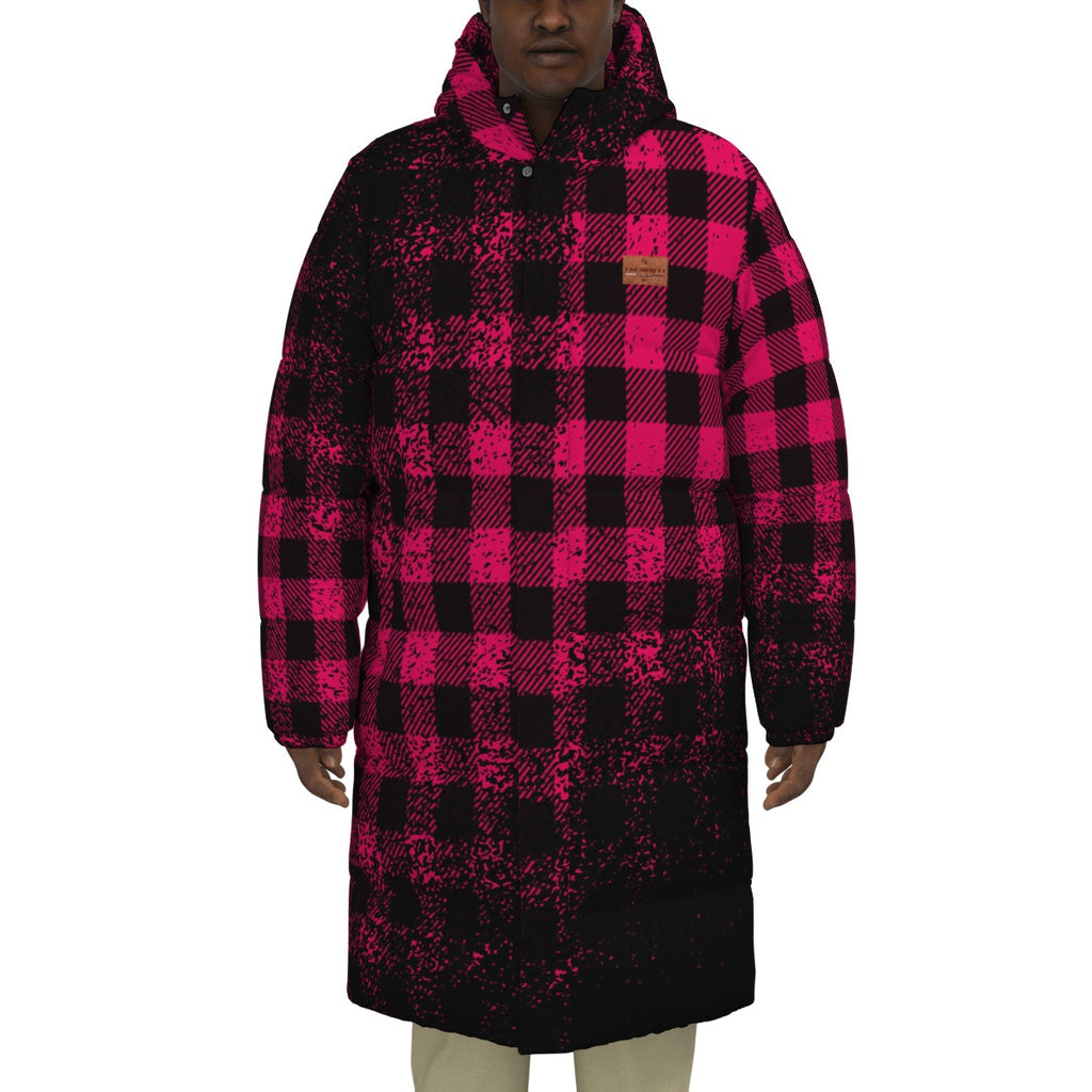 DUSTY PLAID PINKISH Unisex Long Down Jacket