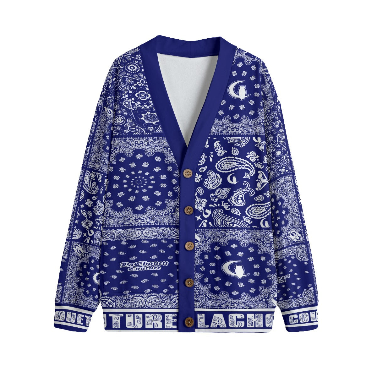 BANDANA MIX NAVY Unisex V-neck Cardigan With Button Closure