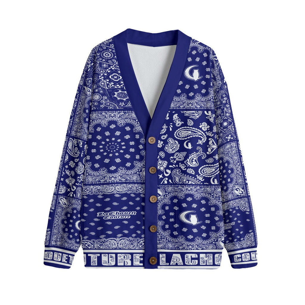 BANDANA MIX NAVY Unisex V-neck Cardigan With Button Closure