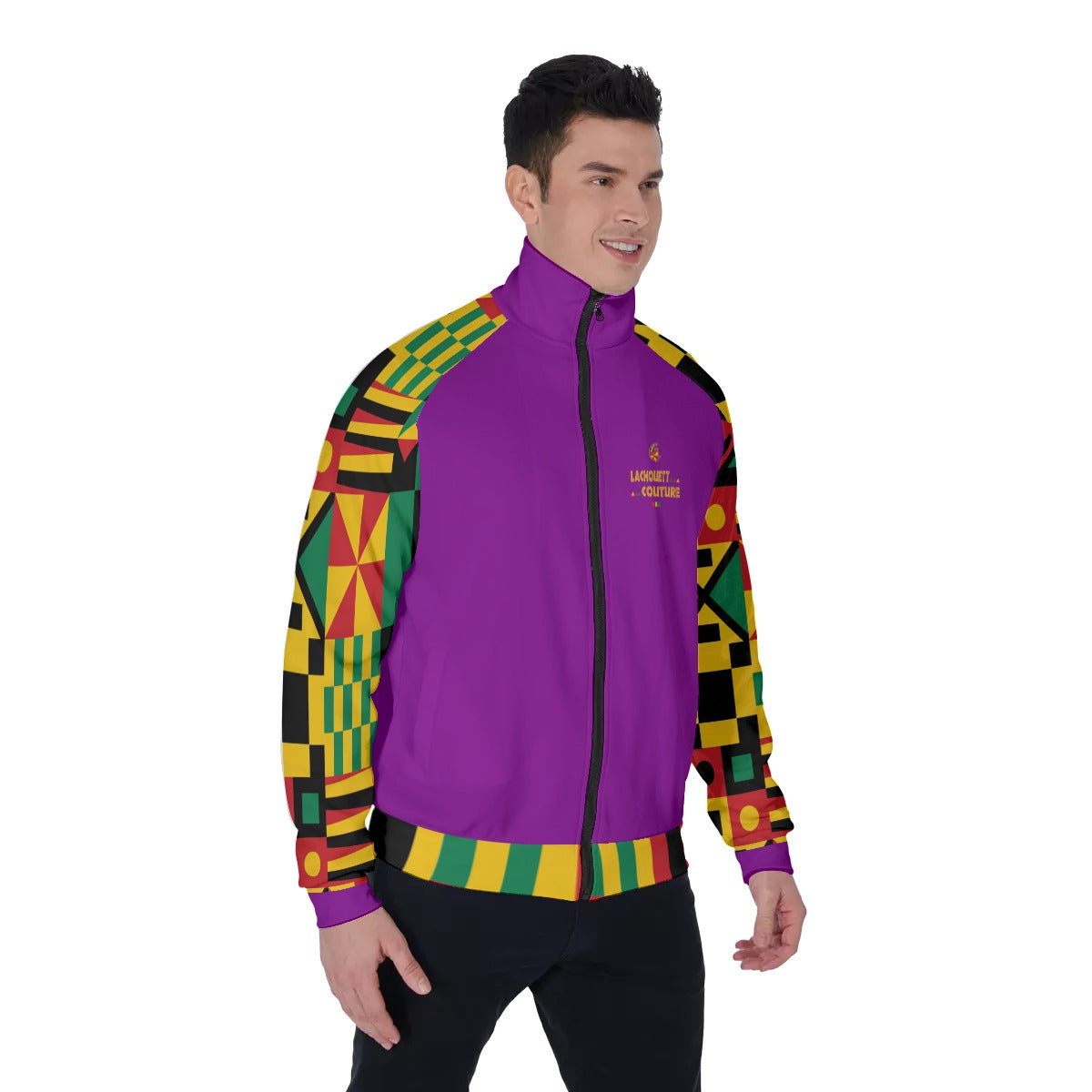 KENTE BUTAN PRPLE Men's Stand Collar Jacket