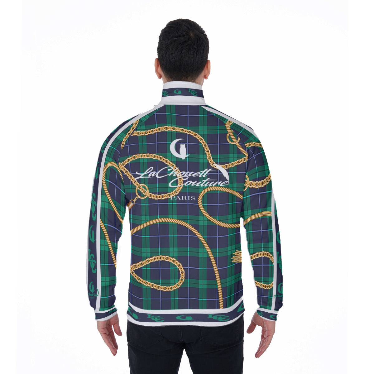 PLAID IN GOLD Men's Stand Collar Jacket