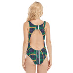 PLAID IN GOLD Women's Navel Back Hollow One-piece Swimsuit
