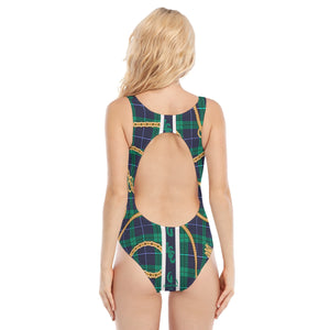 PLAID IN GOLD Women's Navel Back Hollow One-piece Swimsuit