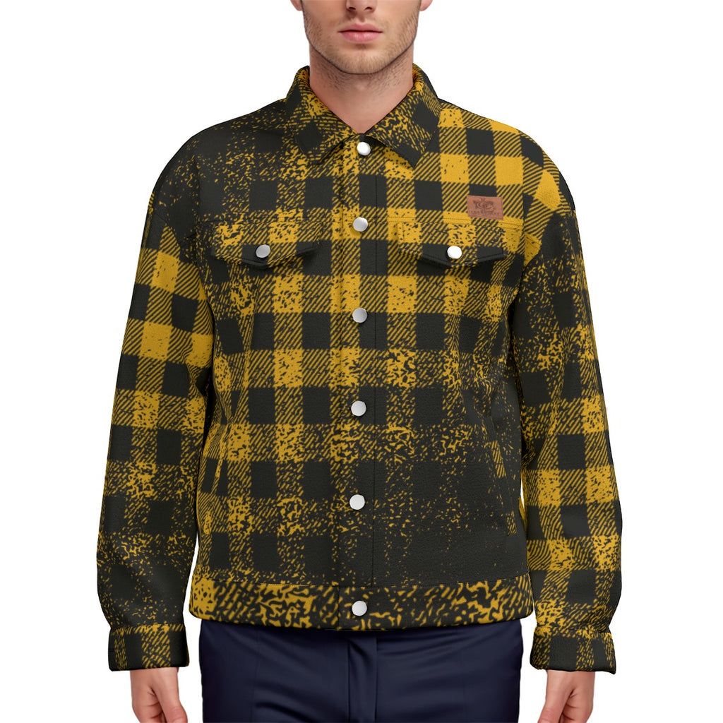 DUSTY PLAID YLW Unisex Lapel Jacket  Cotton