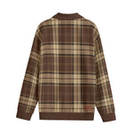 PLAID STYLE BROWN Unisex Lapel Collar Sweater