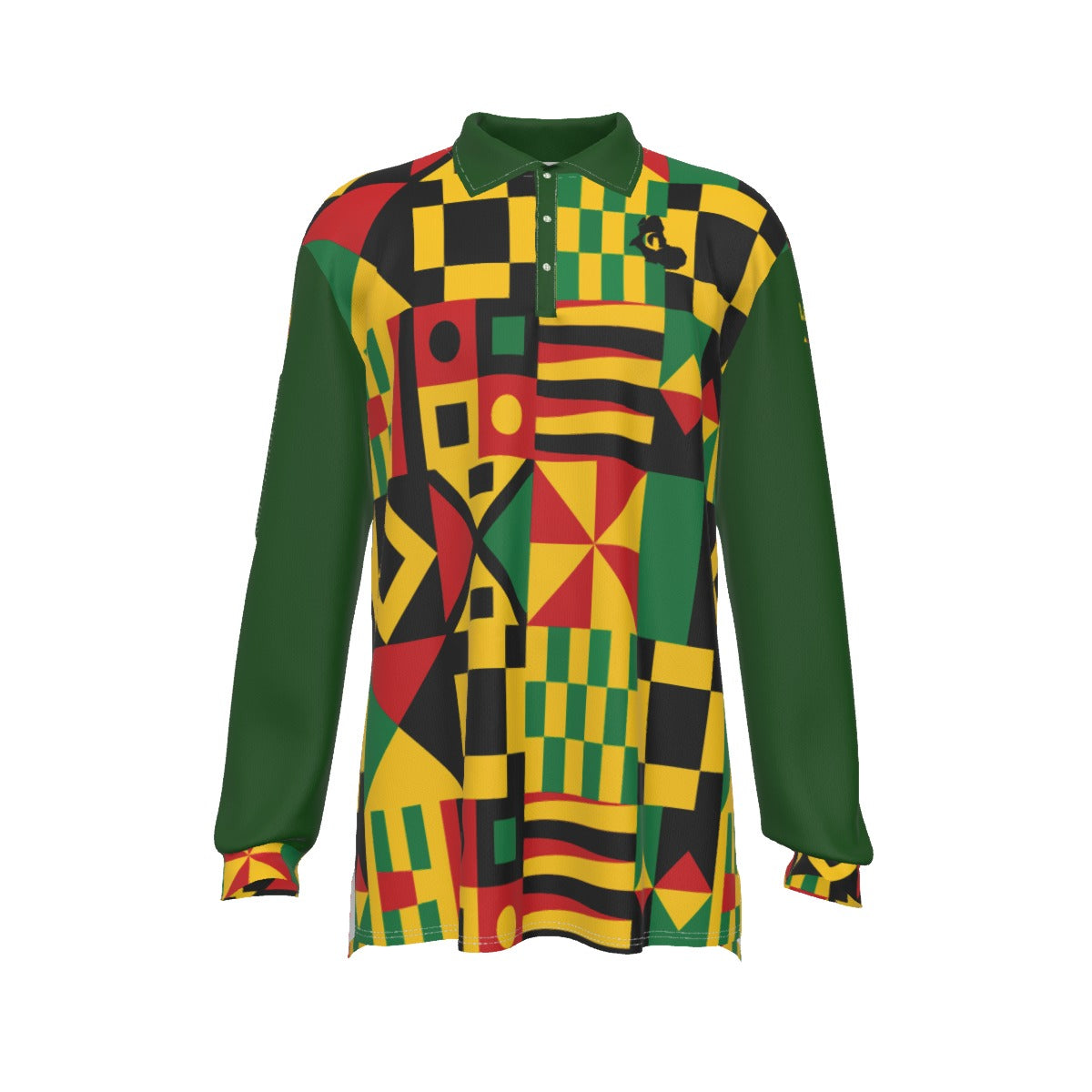 KENTE BUTAN GREEN Men's Long Sleeve Polo Shirt