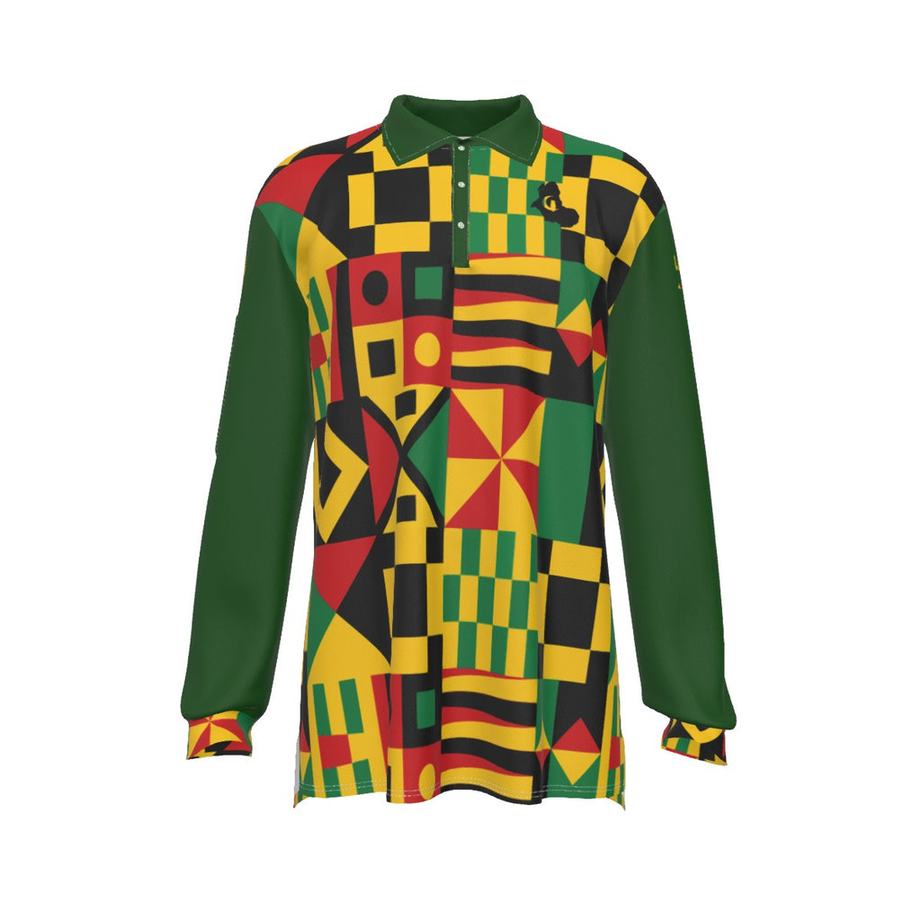 KENTE BUTAN KAKI Men's Long Sleeve Polo Shirt