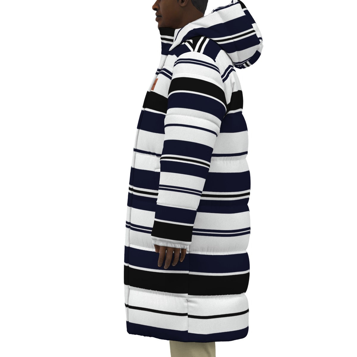 STRIPES BLCWHT Unisex Long Down Jacket