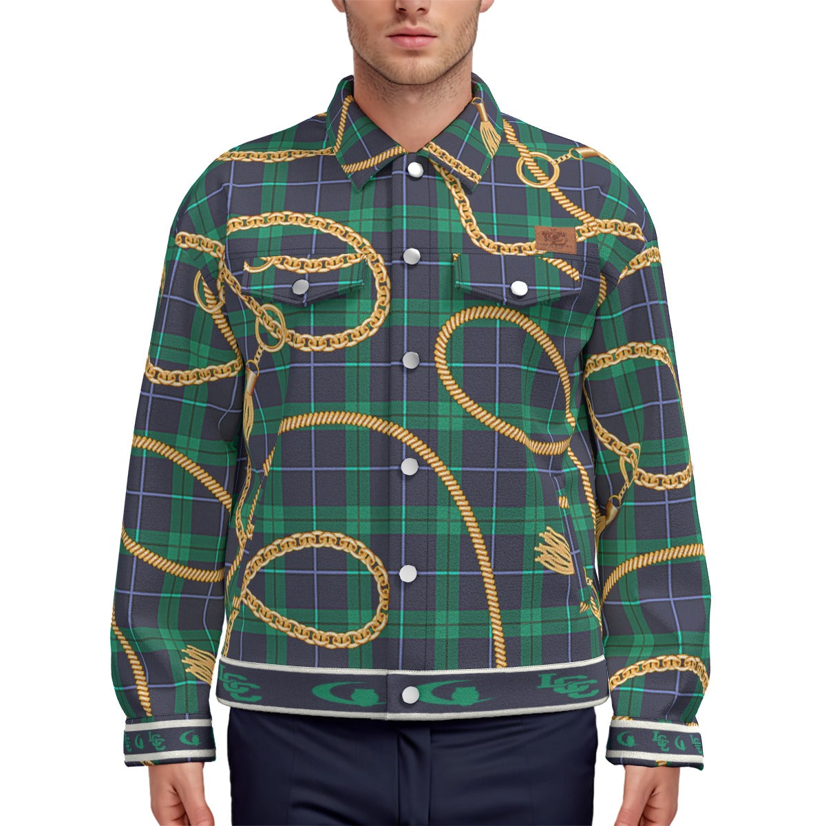 PLAID IN GOLD Unisex Lapel Jacket Cotton