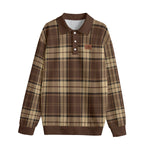 PLAID STYLE BROWN Unisex Lapel Collar Sweater