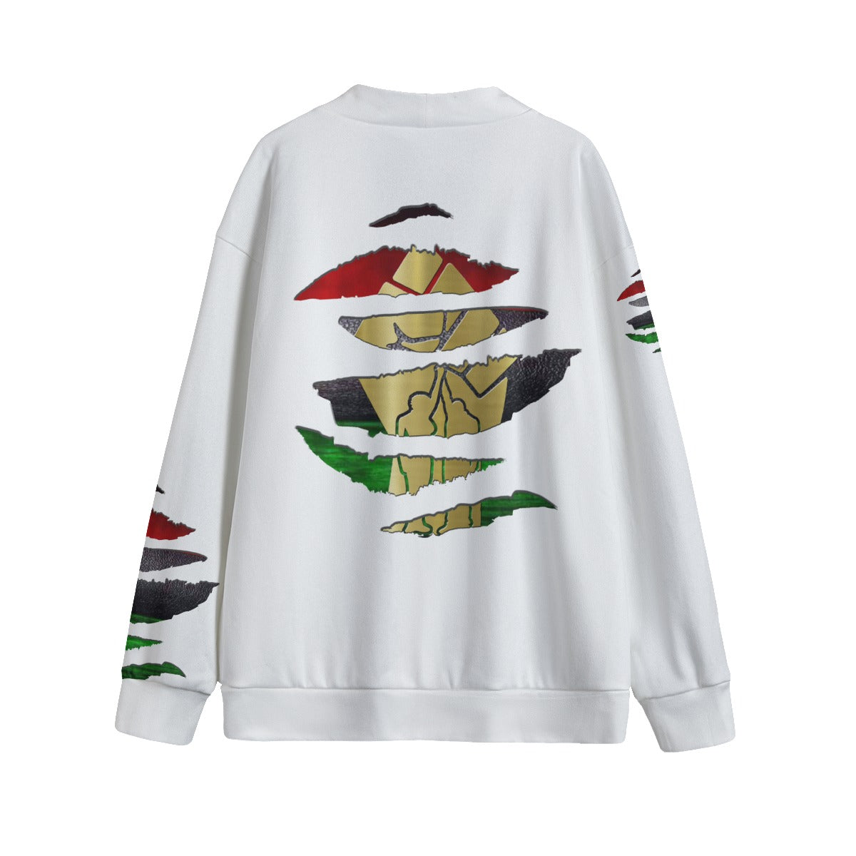 RBG RIPPED WHT Unisex V-neck Cardigan With Button Closure