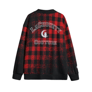 DUSTY PLAID RED Unisex V-neck Cardigan With Button Closure