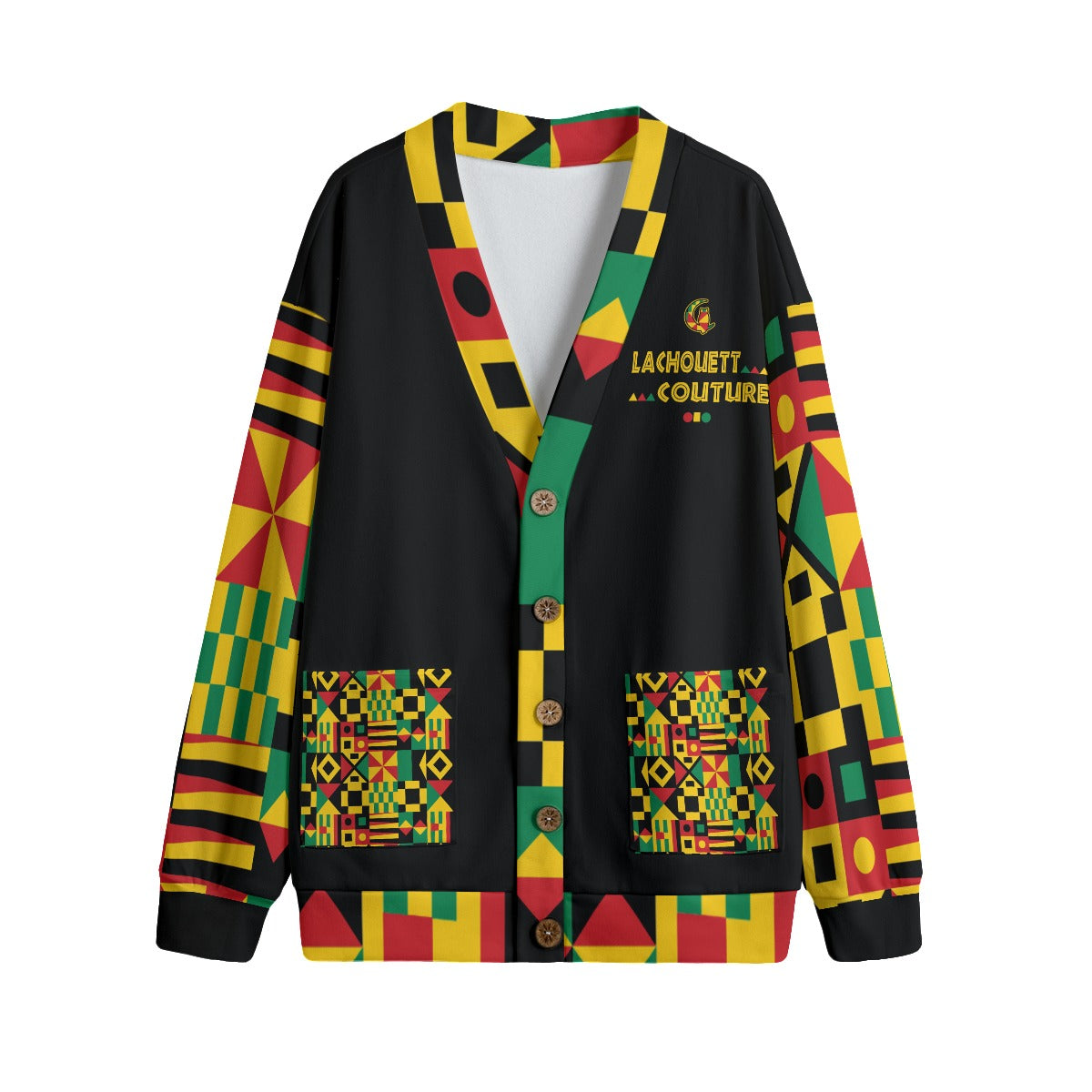KENTE BUTAN Unisex V-neck Cardigan With Button Closure