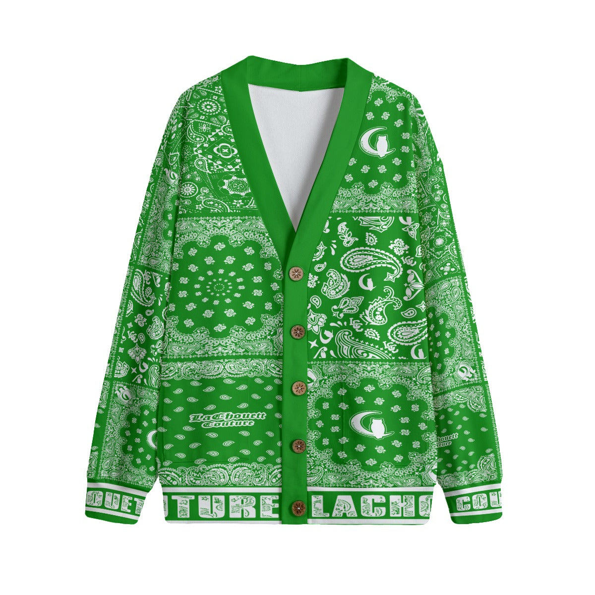 BANDANA MIX GREEN Unisex V-neck Cardigan With Button Closure
