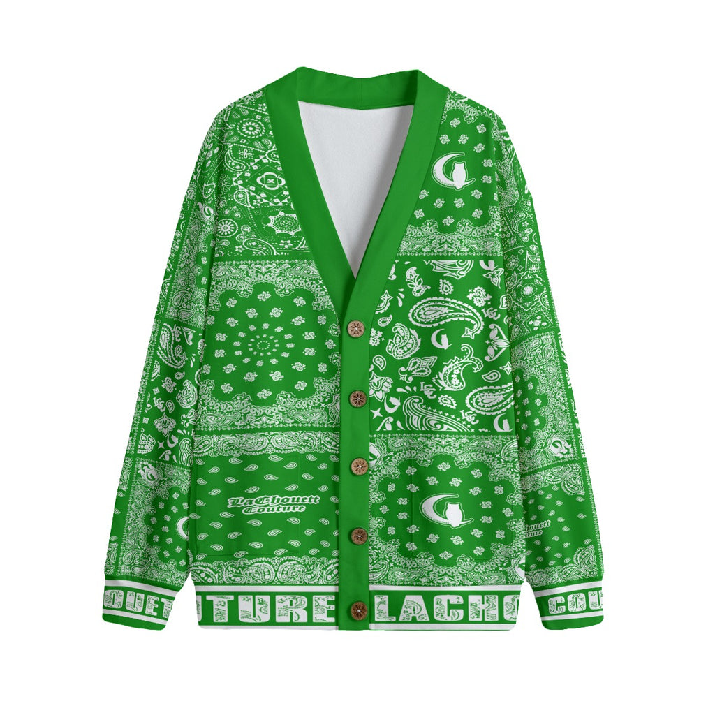 BANDANA MIX GREEN Unisex V-neck Cardigan With Button Closure