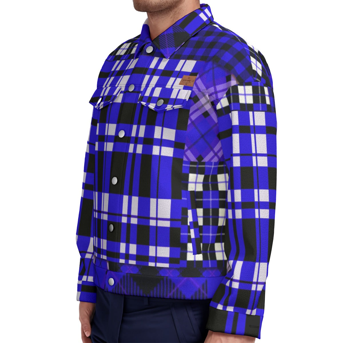FLEXIN PLAID BLUE Unisex Lapel Jacket Cotton