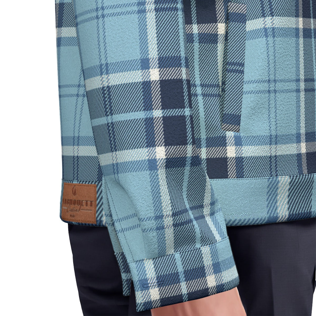 PLAID STYLE BLUE Unisex Lapel Jacket  Cotton