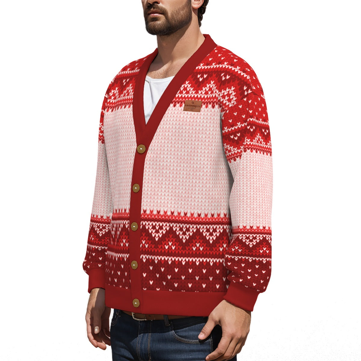LCC KNITTED RED Unisex Cardigan With Button Closure