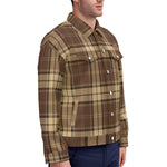 PLAID STYLE BRWN Unisex Lapel Jacket Cotton