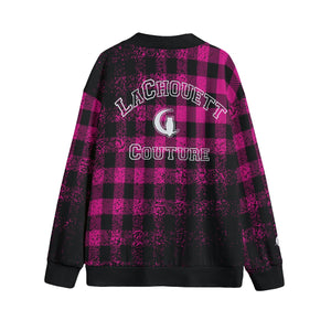 DUSTY PLAID GRAPE Unisex V-neck Cardigan With Button Closure