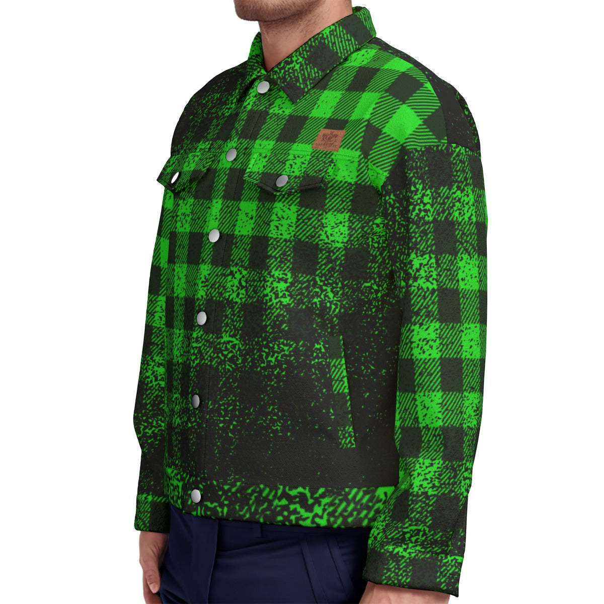 DUSTY PLAID GREEN Unisex Lapel Jacket Cotton
