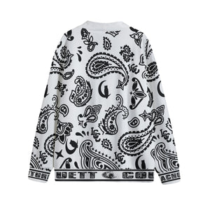 BANDANA PAISLEY WHT Unisex Cardigan With Button Closure