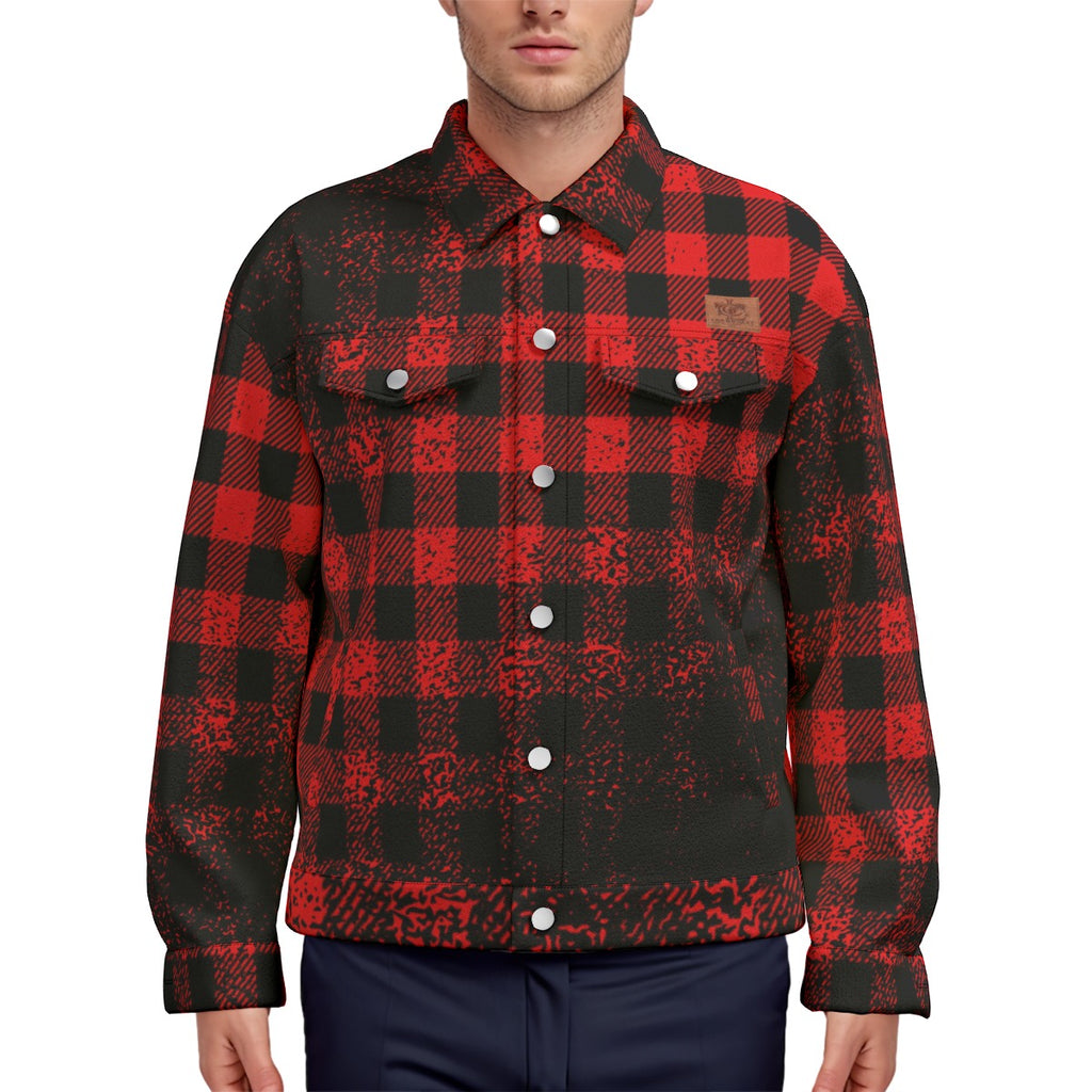 DUSTY PLAID RED Unisex Lapel Jacket  Cotton