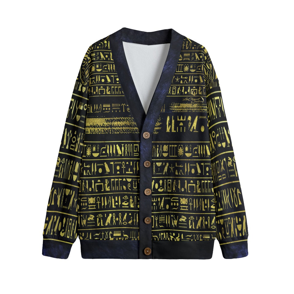 HIEROGLYPH DELUXE Unisex V-neck Cardigan With Button Closure