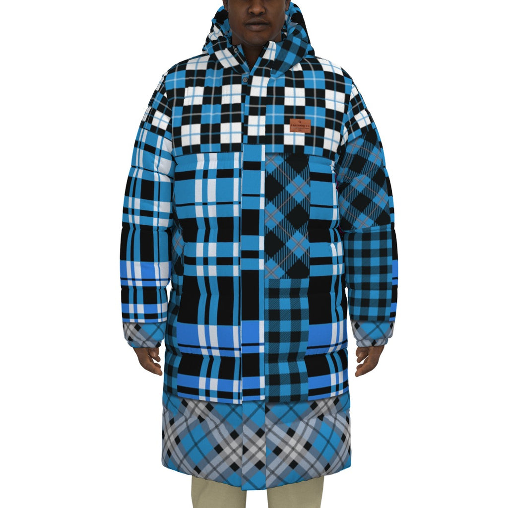 FLEXIN PLAID SKYBLUE Unisex Long Down Jacket
