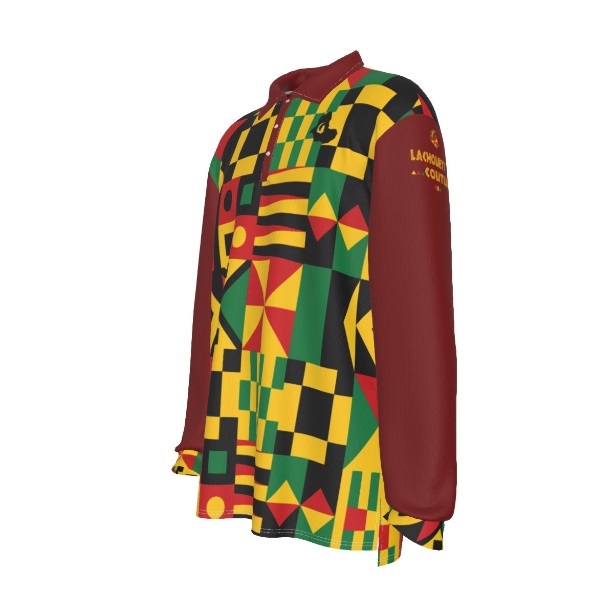 KENTE BUTAN RED Men's Long Sleeve Polo Shirt