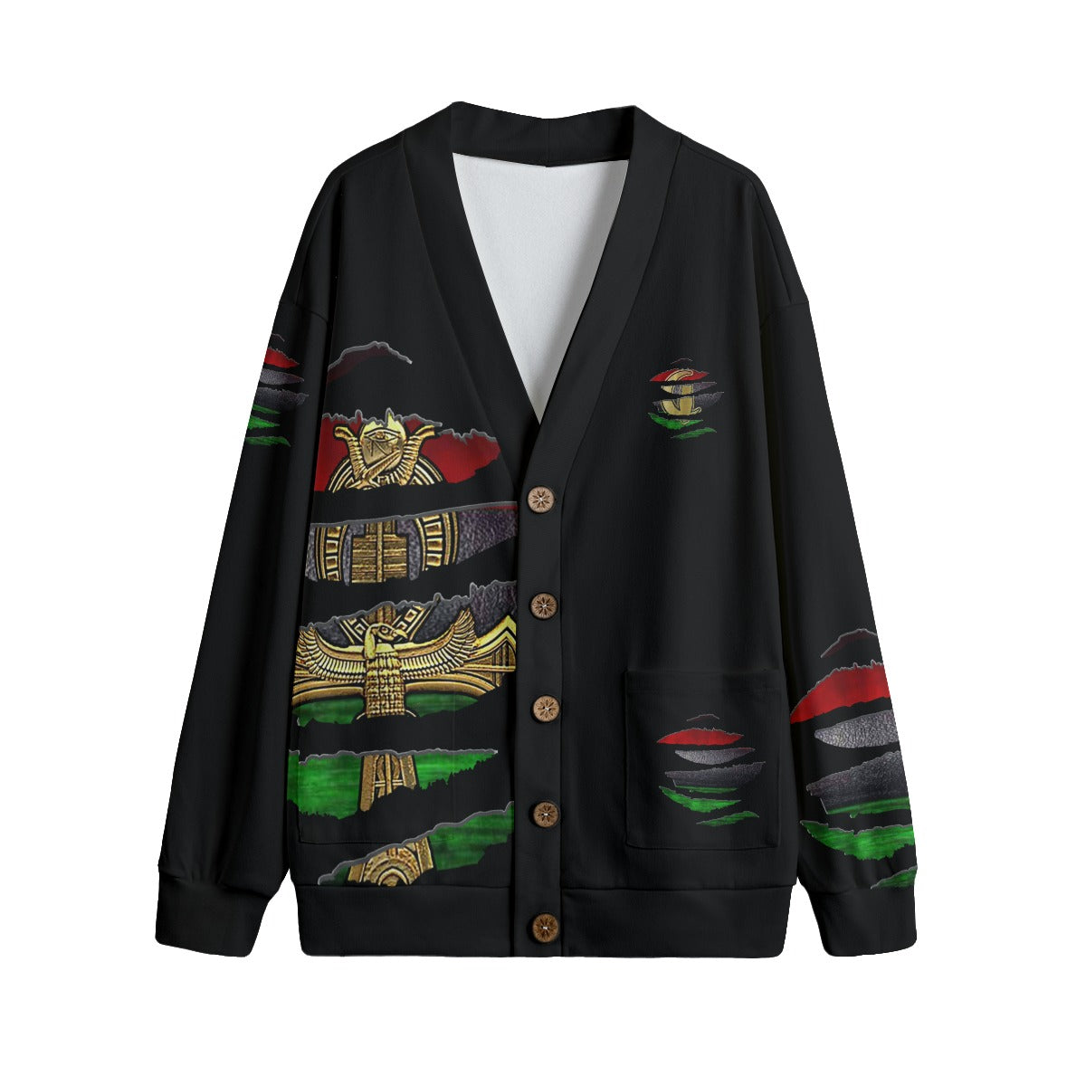 RGB RIPPED BLC Unisex V-neck Cardigan With Button Closure