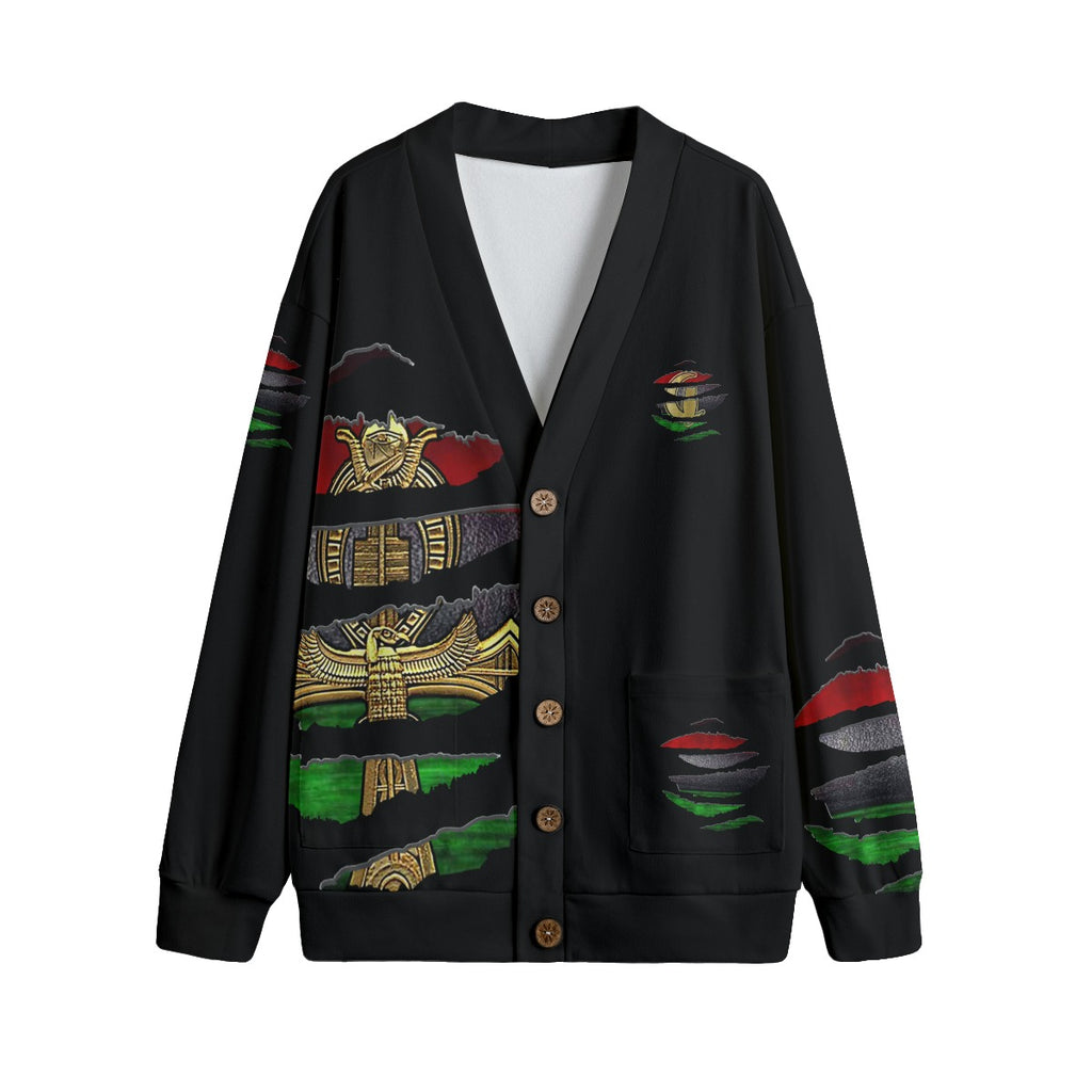 RGB RIPPED BLC Unisex V-neck Cardigan With Button Closure