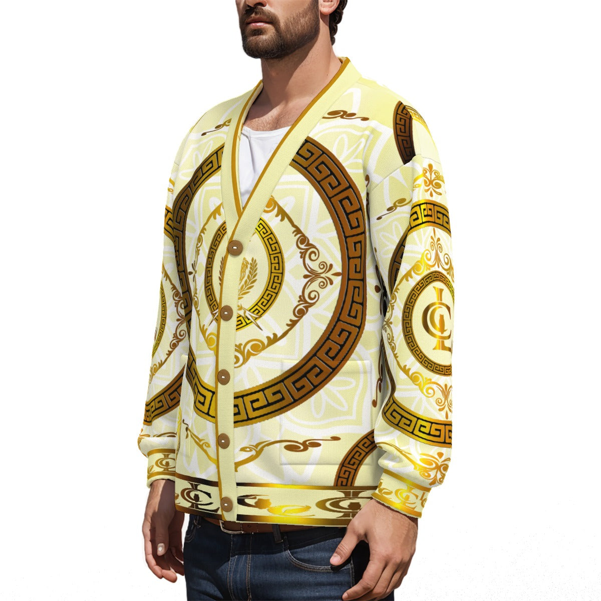 LCC RICH WHT Unisex V-neck Cardigan
