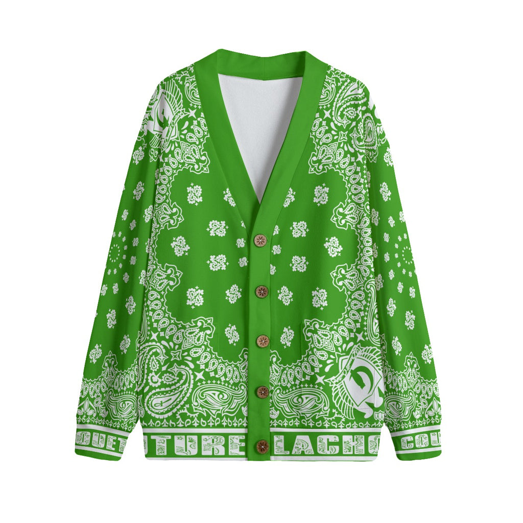 BANDANA GREEN Unisex V-neck Cardigan With Button Closure
