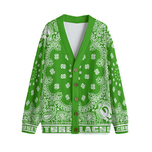 BANDANA GREEN Unisex V-neck Cardigan With Button Closure
