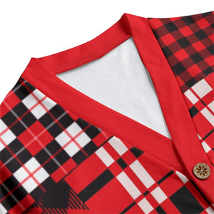 FLEXIN FLANNEL RED Unisex  Cardigan With Button Closure