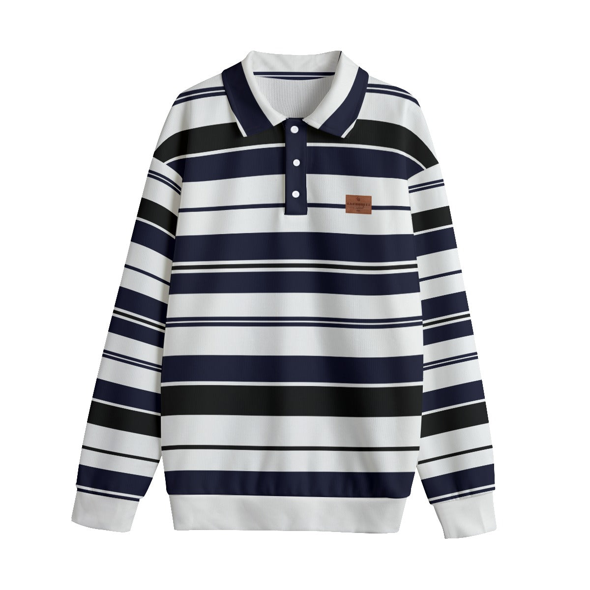 STRIPE UP NAVY Unisex Lapel Collar Sweater