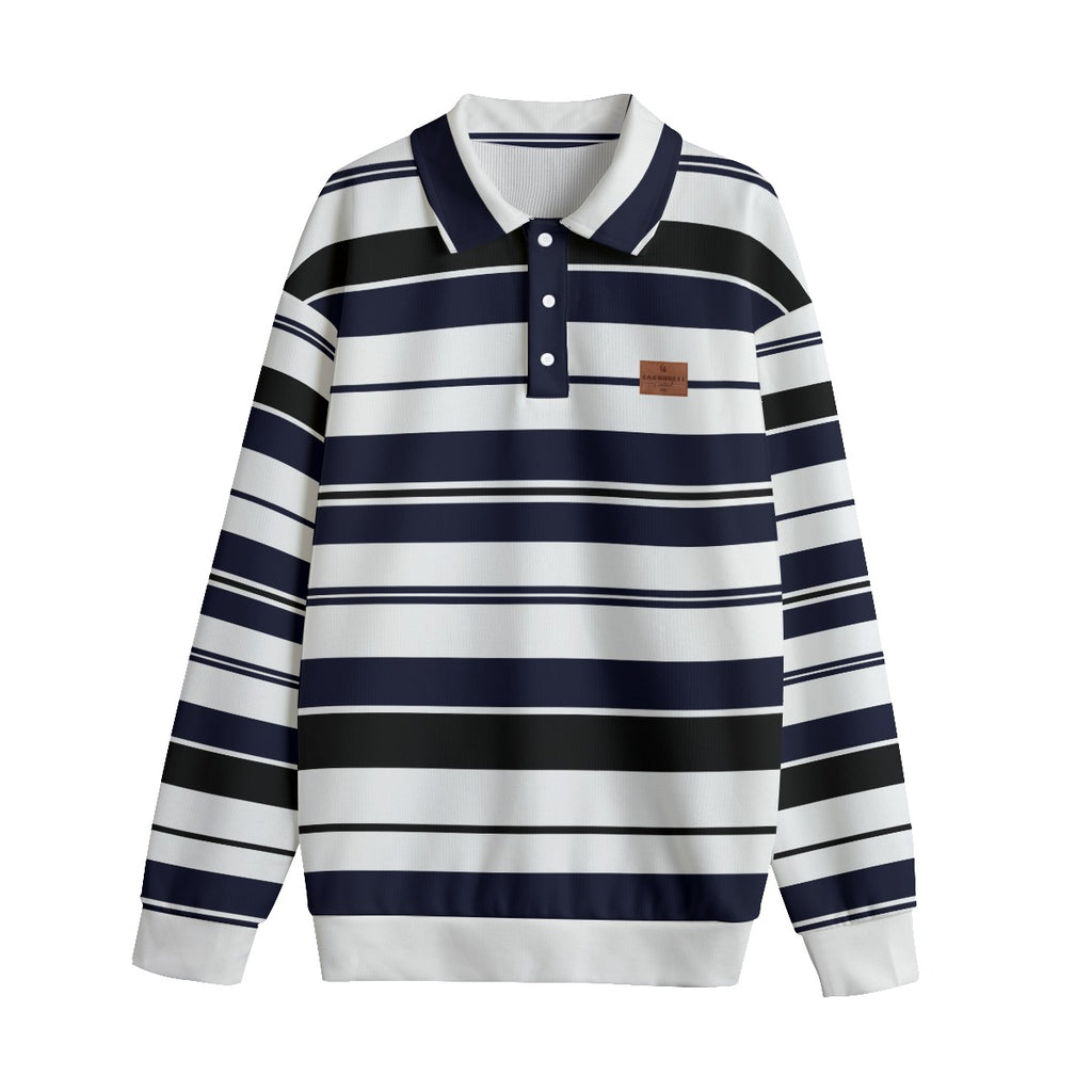 STRIPE UP NAVY Unisex Lapel Collar Sweater