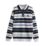 STRIPE UP NAVY Unisex Lapel Collar Sweater