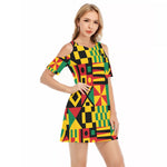 KENTE BUTAN Women's Cold Shoulder O-neck Dress | Cotton