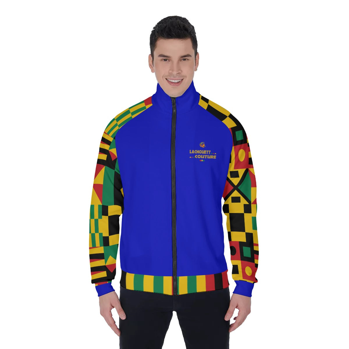 KENTE BUTAN BLUE Men's Stand Collar Jacket