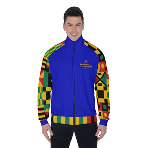 KENTE BUTAN BLUE Men's Stand Collar Jacket